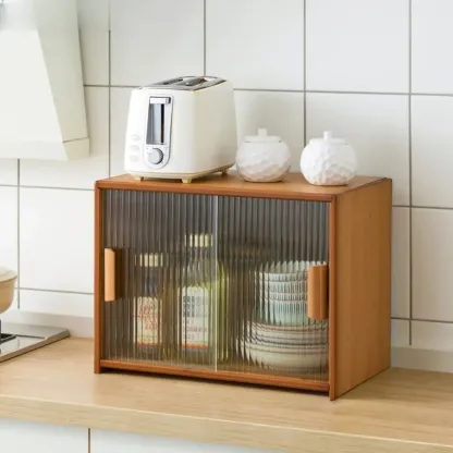 Bamboo Glass Door Display Cabinet for Kitchen Image - 19
