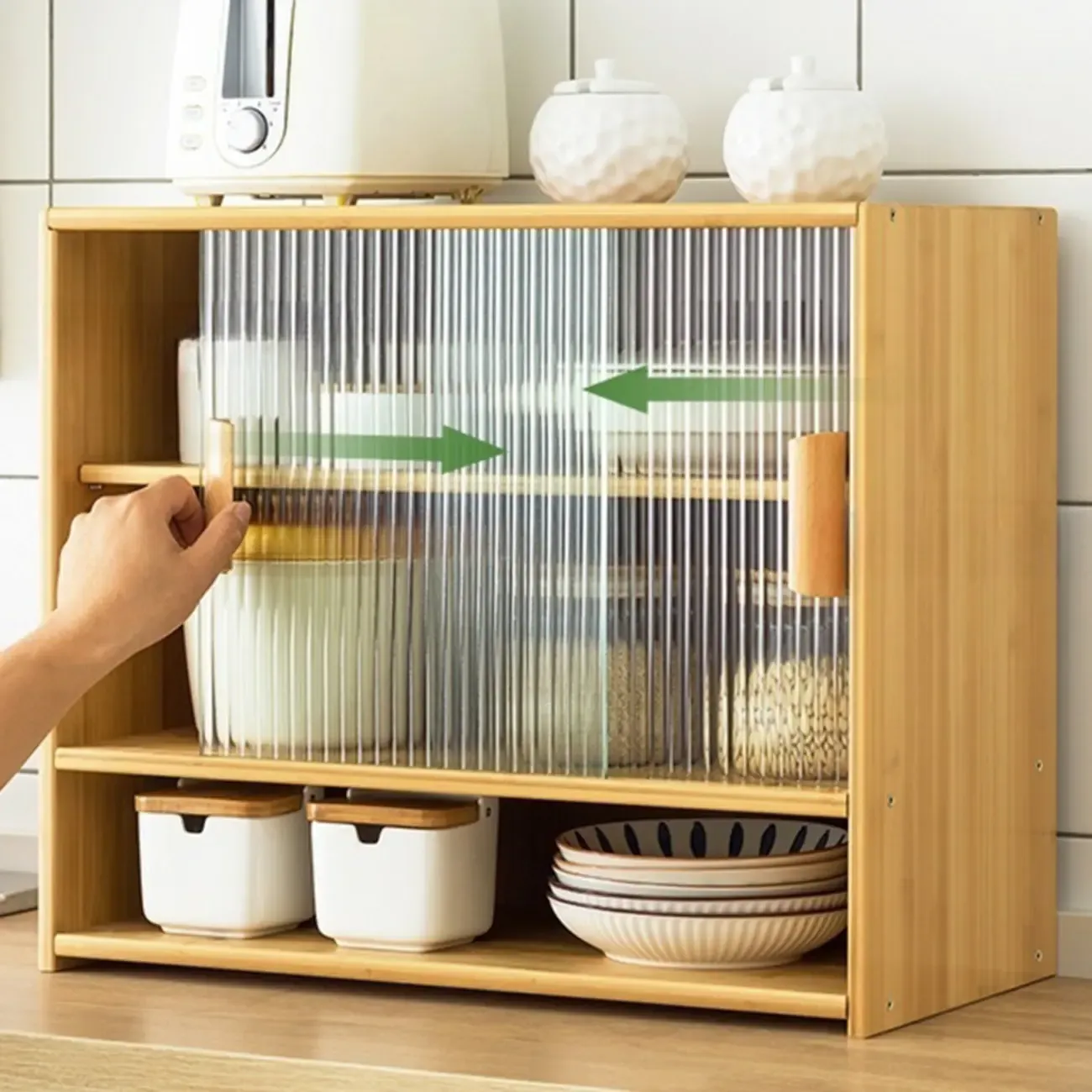 Bamboo Glass Door Display Cabinet for Kitchen Image - 21