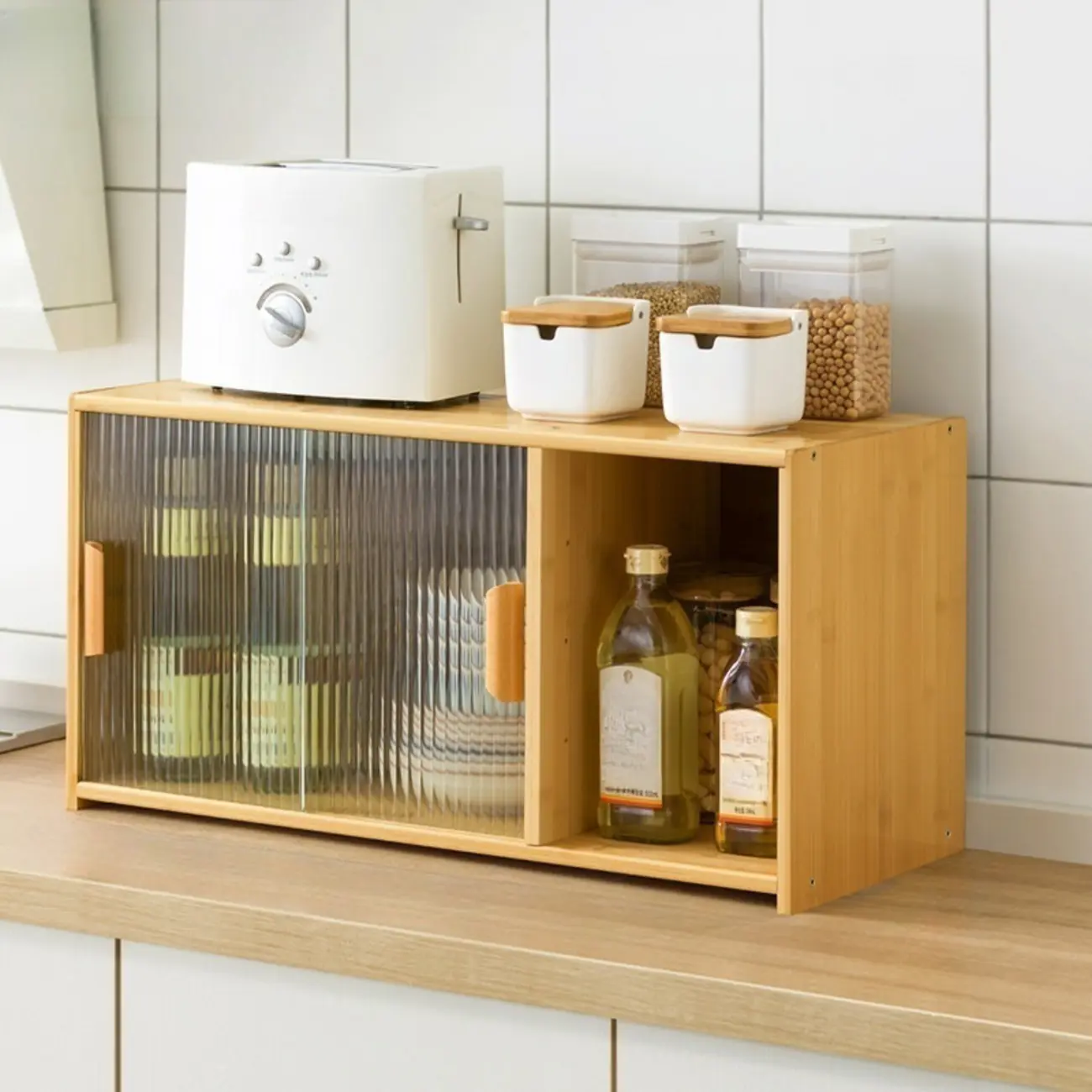 Bamboo Glass Door Display Cabinet for Kitchen Image - 22 | homeyfad