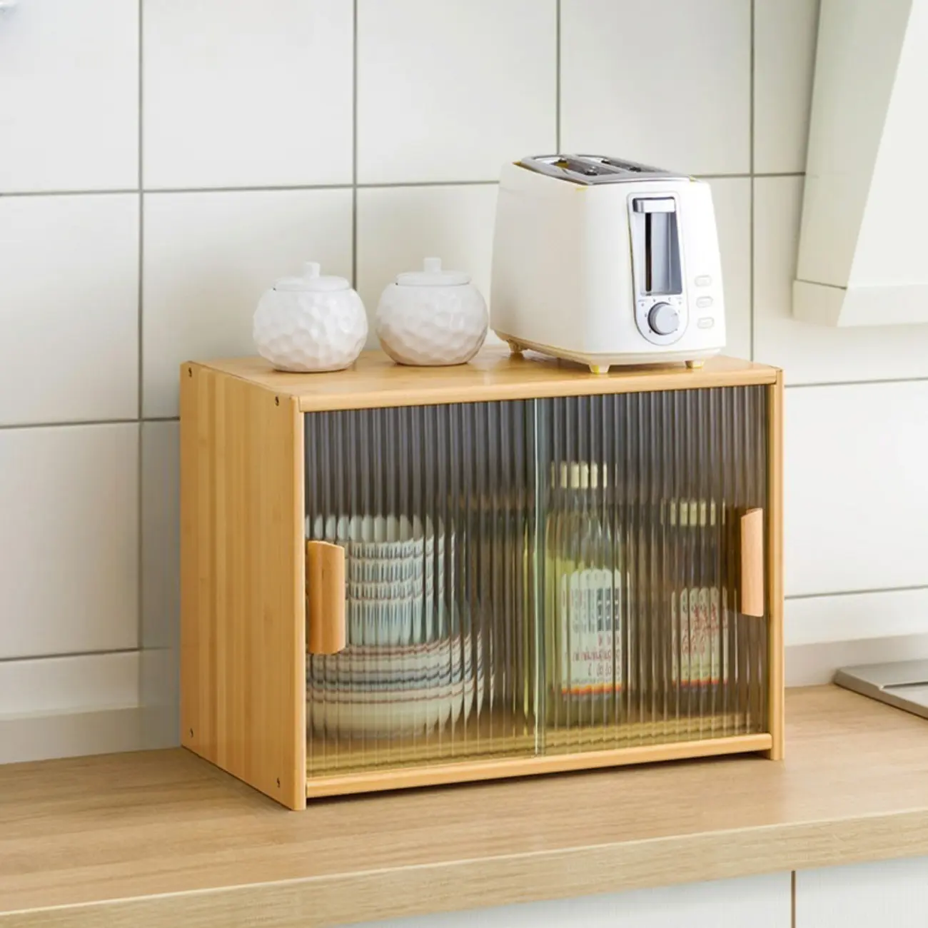 Bamboo Glass Door Display Cabinet for Kitchen Image - 23 | homeyfad