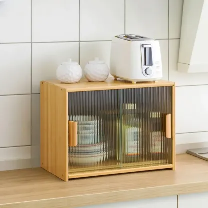 Bamboo Glass Door Display Cabinet for Kitchen Image - 23