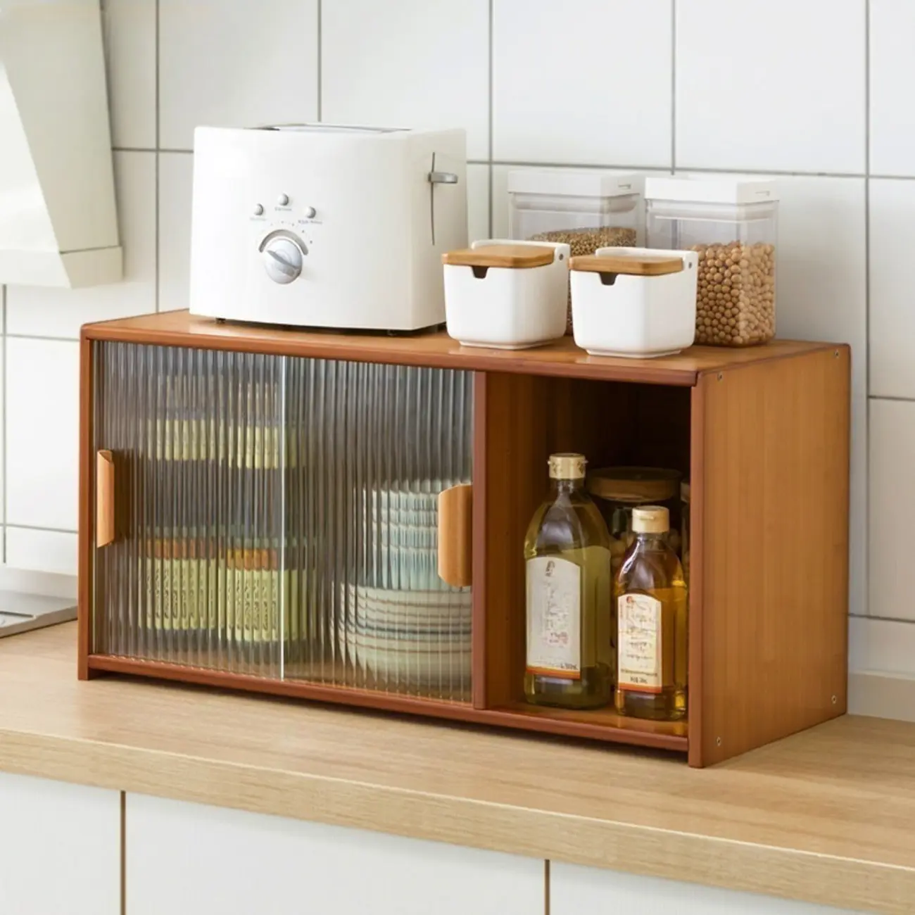 Bamboo Glass Door Display Cabinet for Kitchen Image - 24 | homeyfad