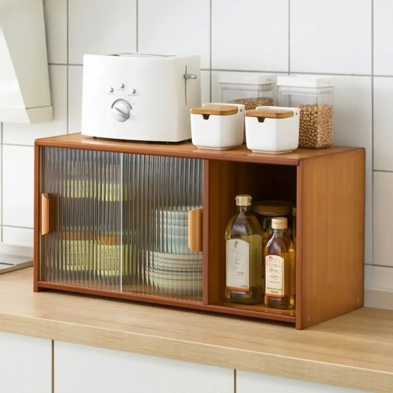 Bamboo Glass Door Display Cabinet for Kitchen Image - 24