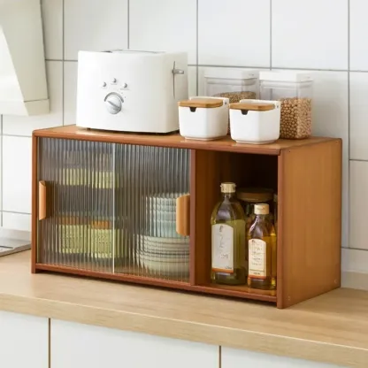 Bamboo Glass Door Display Cabinet for Kitchen Image - 24