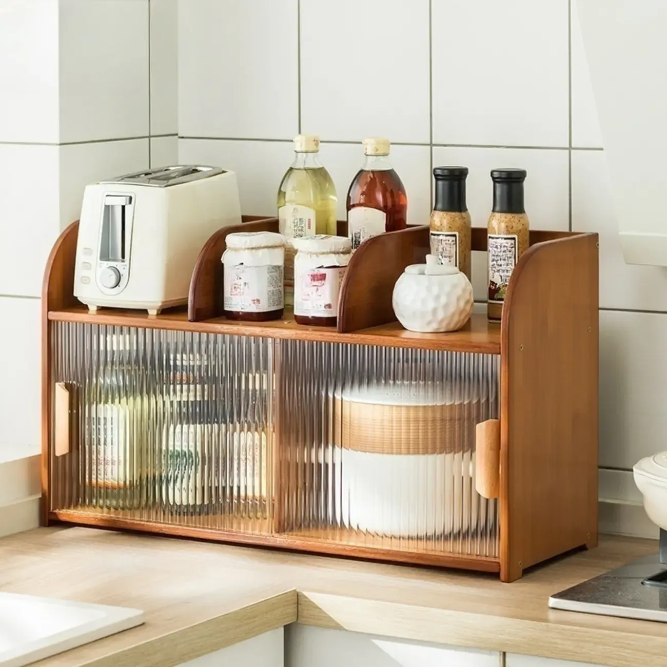 Bamboo Glass Door Display Cabinet for Kitchen Image - 25