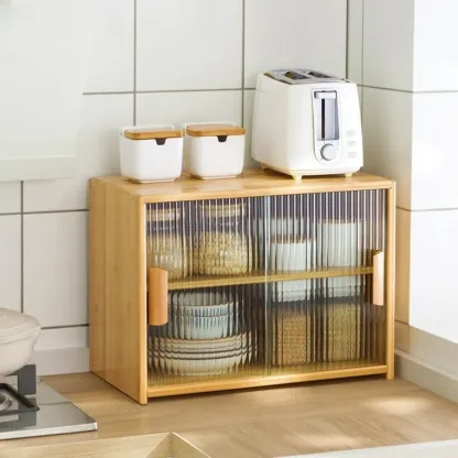 Bamboo Glass Door Display Cabinet for Kitchen Image - 26