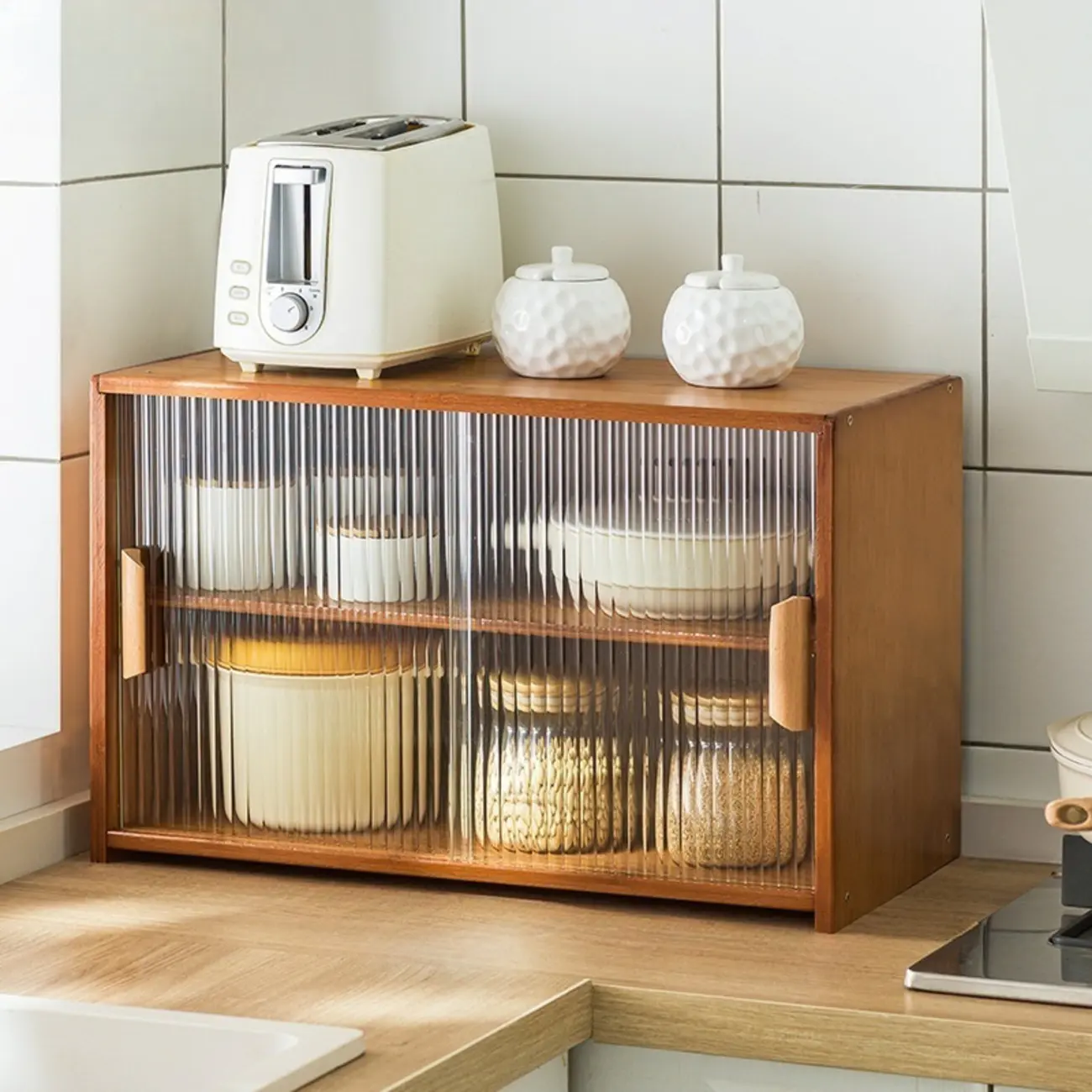 Bamboo Glass Door Display Cabinet for Kitchen Image - 27 | homeyfad