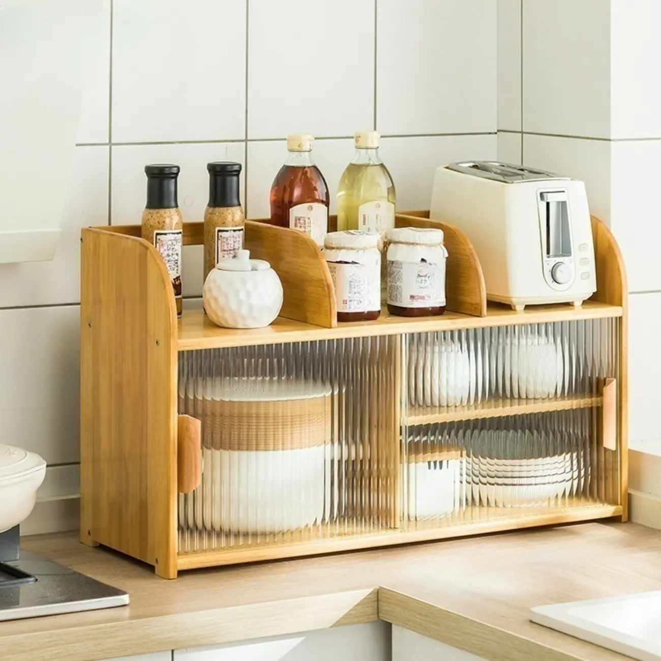 Bamboo Glass Door Display Cabinet for Kitchen Image - 29 | homeyfad