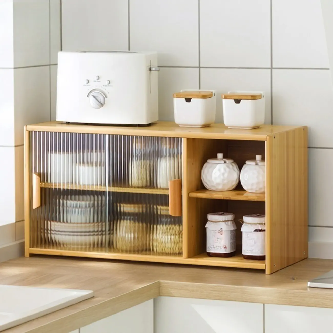 Bamboo Glass Door Display Cabinet for Kitchen Image - 30 | homeyfad