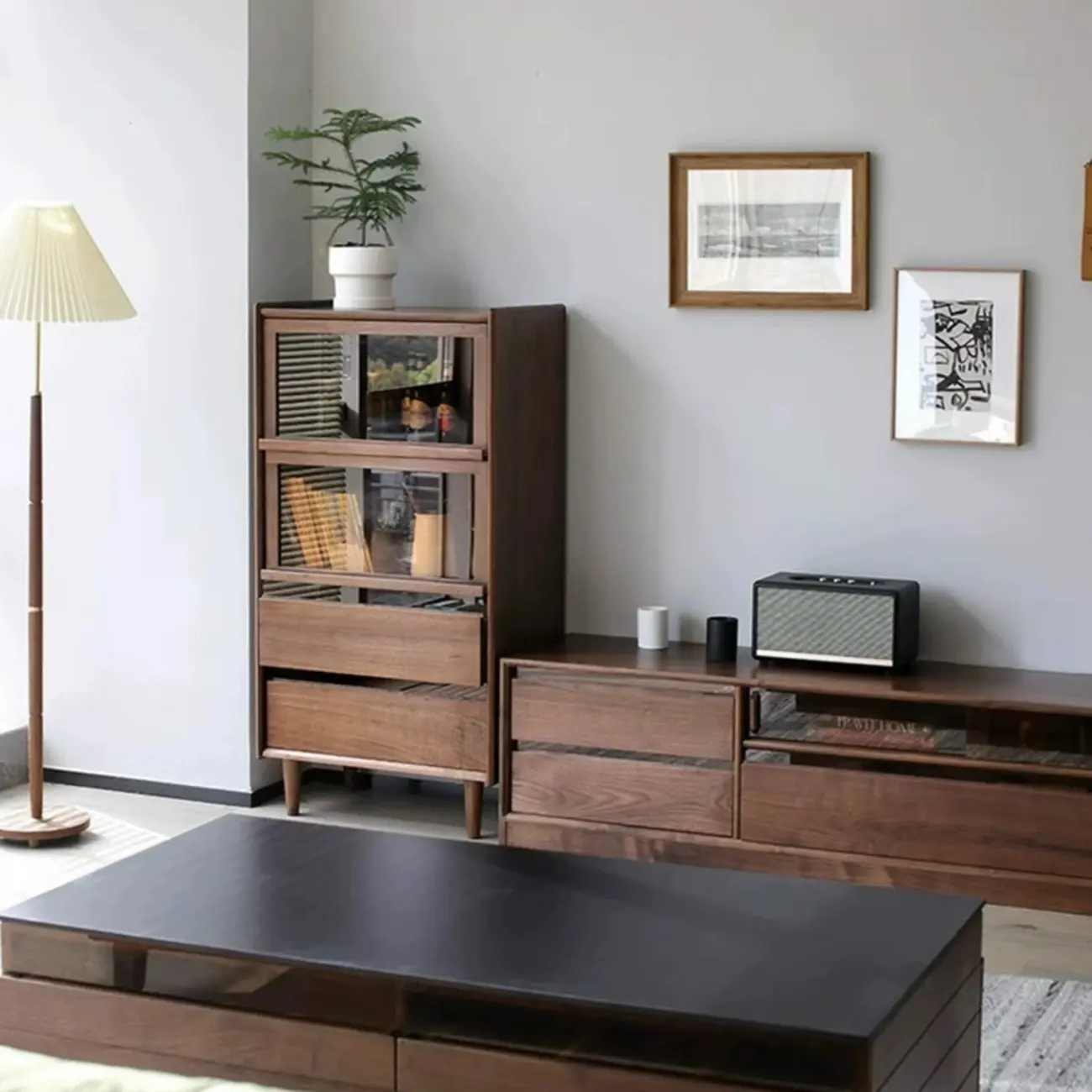 Rustic Brown Wood Flip-Up Glass Storage Cabinet with Drawers Image - 3 | homeyfad
