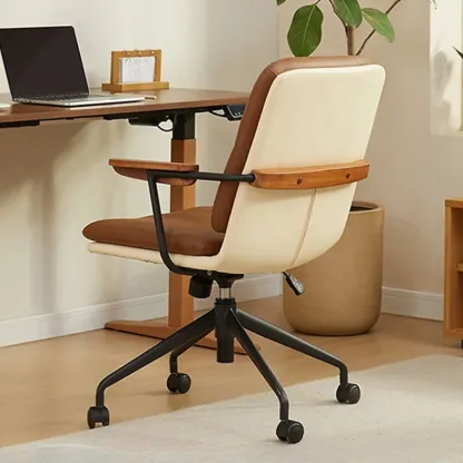 Modern Brown Upholstered Adjustable Swivel Office Chair Image - 1