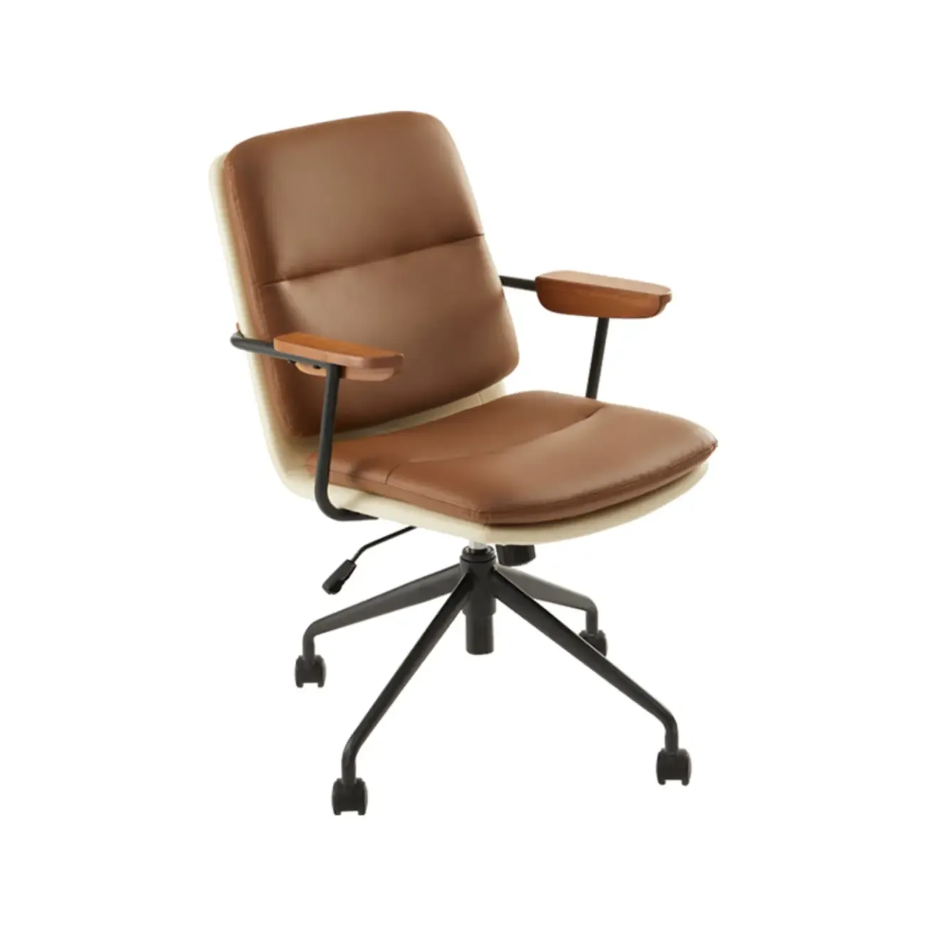 Modern Brown Upholstered Adjustable Swivel Office Chair Image - 7