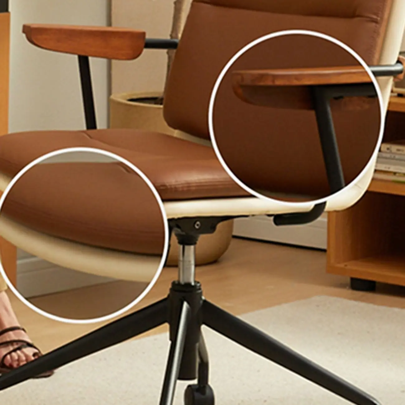 Modern Brown Upholstered Adjustable Swivel Office Chair Image - 2 | homeyfad