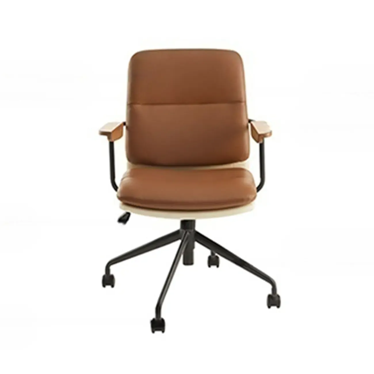 Modern Brown Upholstered Adjustable Swivel Office Chair Image - 6