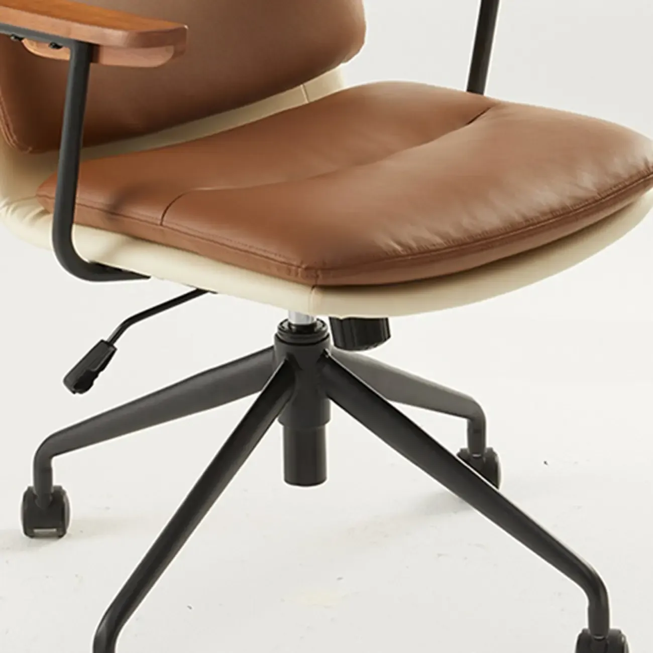 Modern Brown Upholstered Adjustable Swivel Office Chair Image - 4