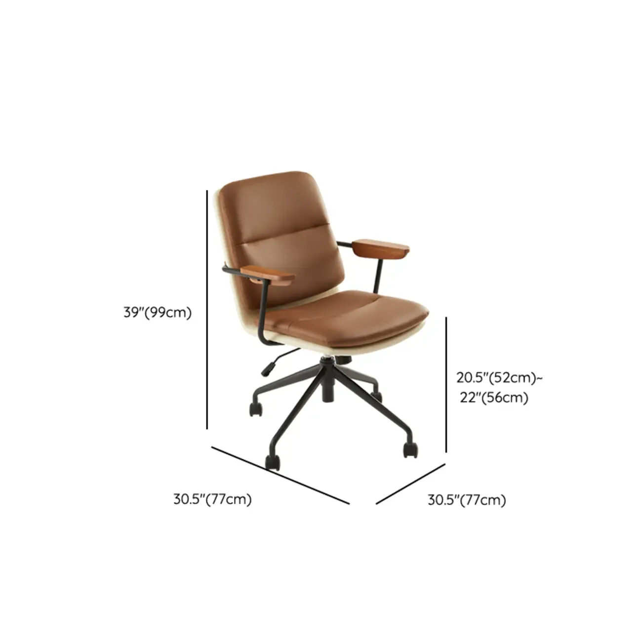 Modern Brown Upholstered Adjustable Swivel Office Chair #size