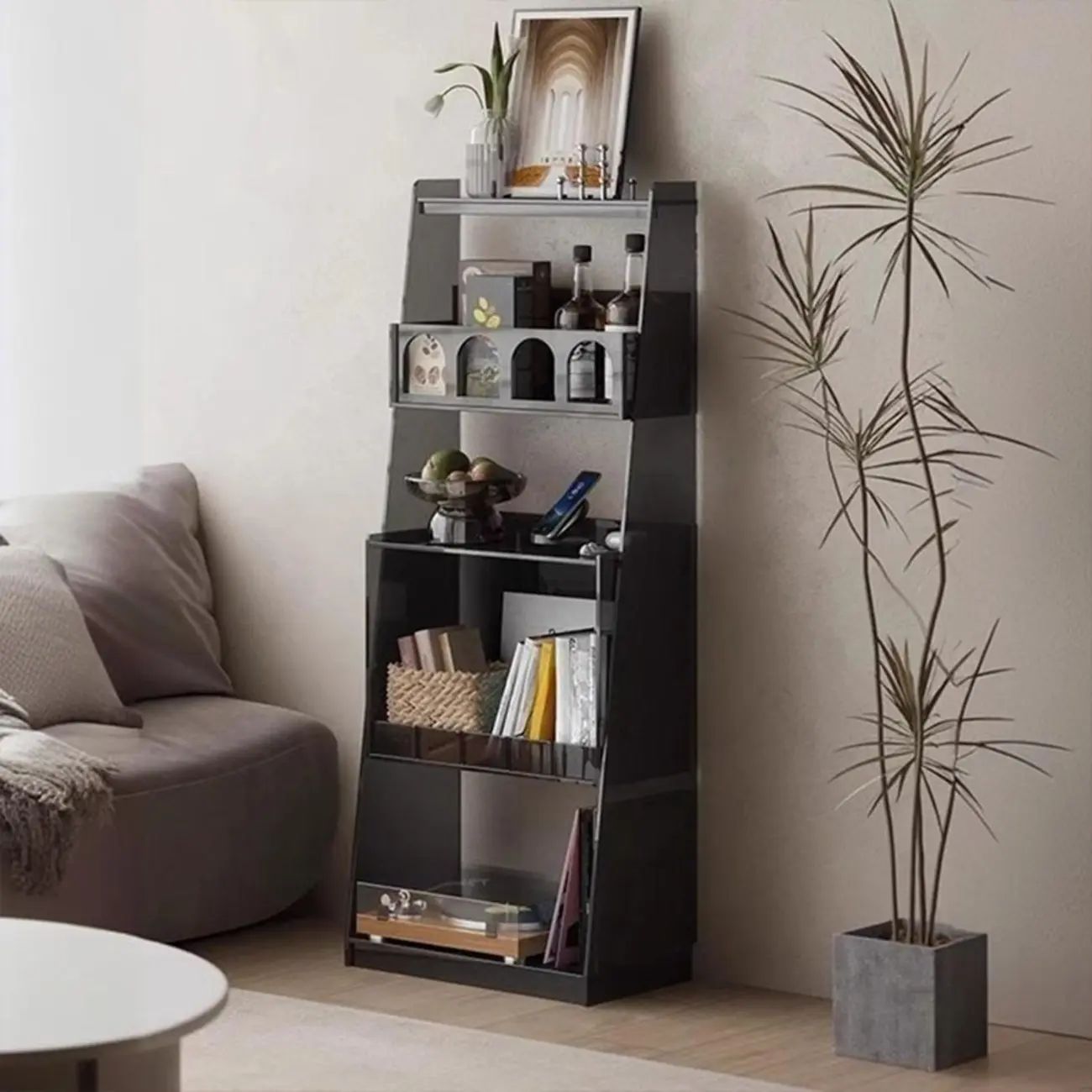 Narrow 4-Tier Black Acrylic Ladder Bookcase Image - 1 | homeyfad