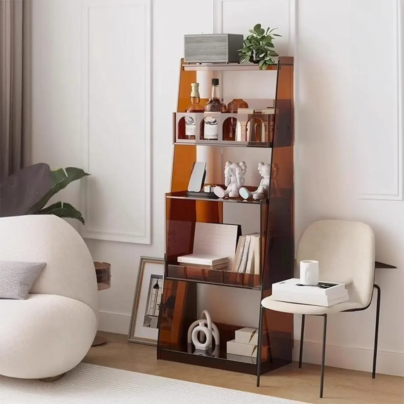 Narrow 4-Tier Black Acrylic Ladder Bookcase Image - 2