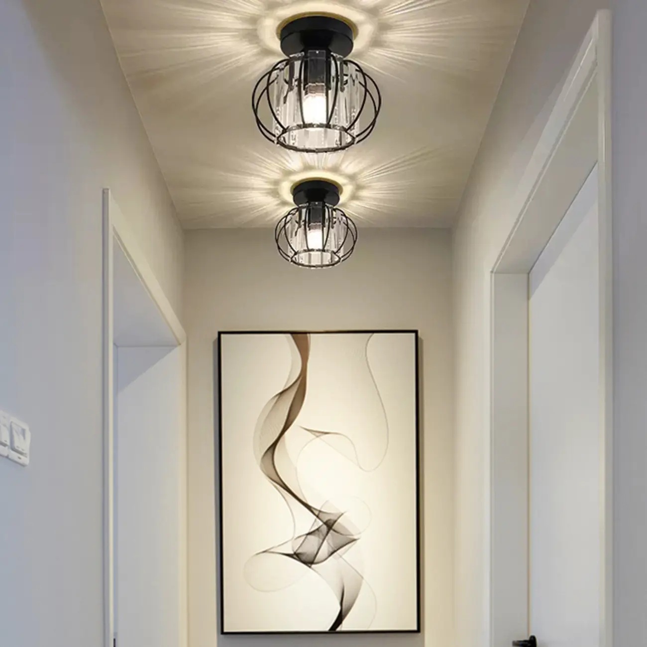 Modern Crystal Semi Flush Ceiling Light for Aisle Image - 1 | homeyfad