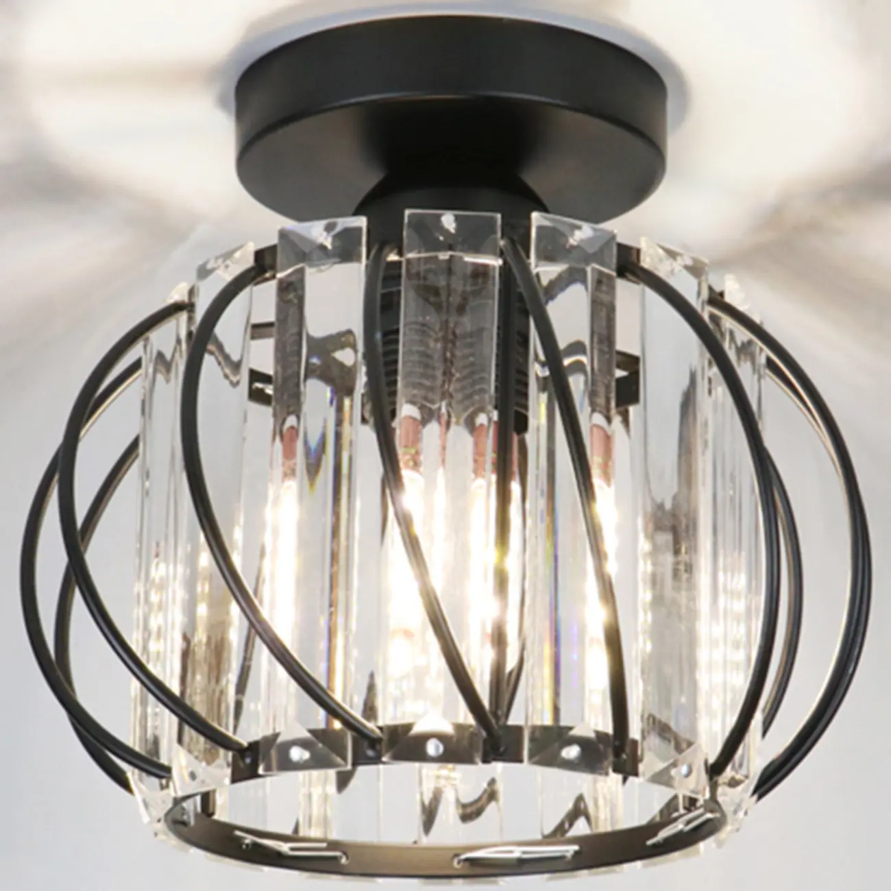 Modern Crystal Semi Flush Ceiling Light for Aisle Image - 2 | homeyfad