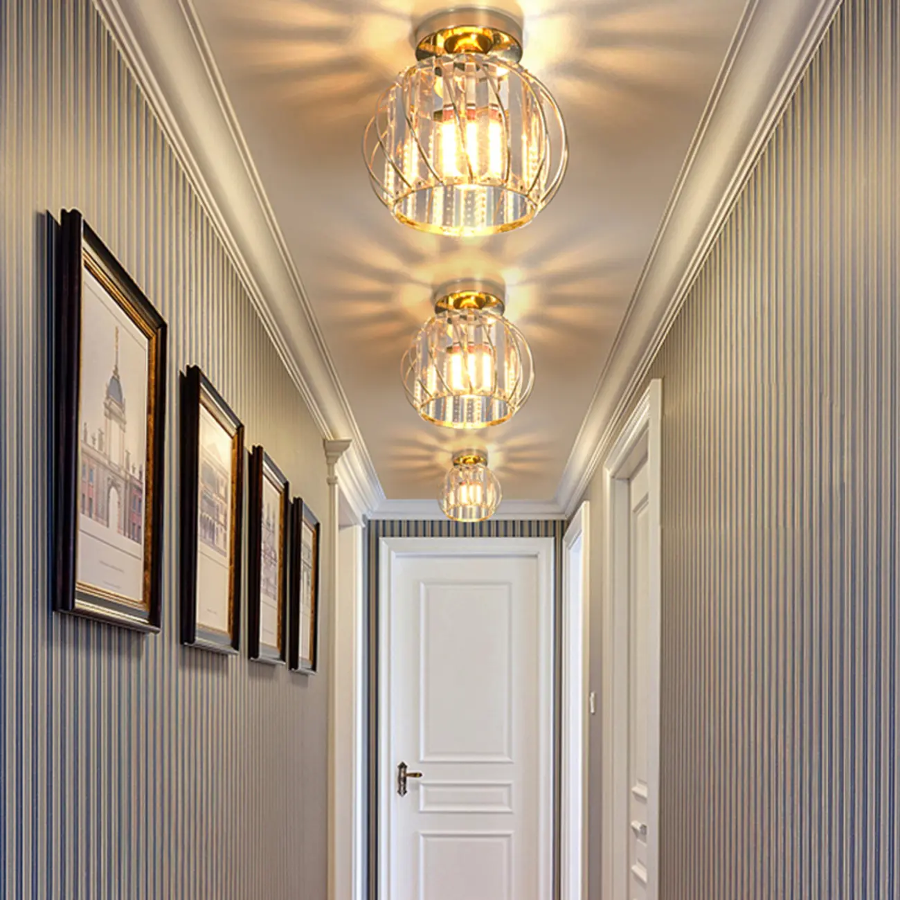 Modern Crystal Semi Flush Ceiling Light for Aisle Image - 3 | homeyfad