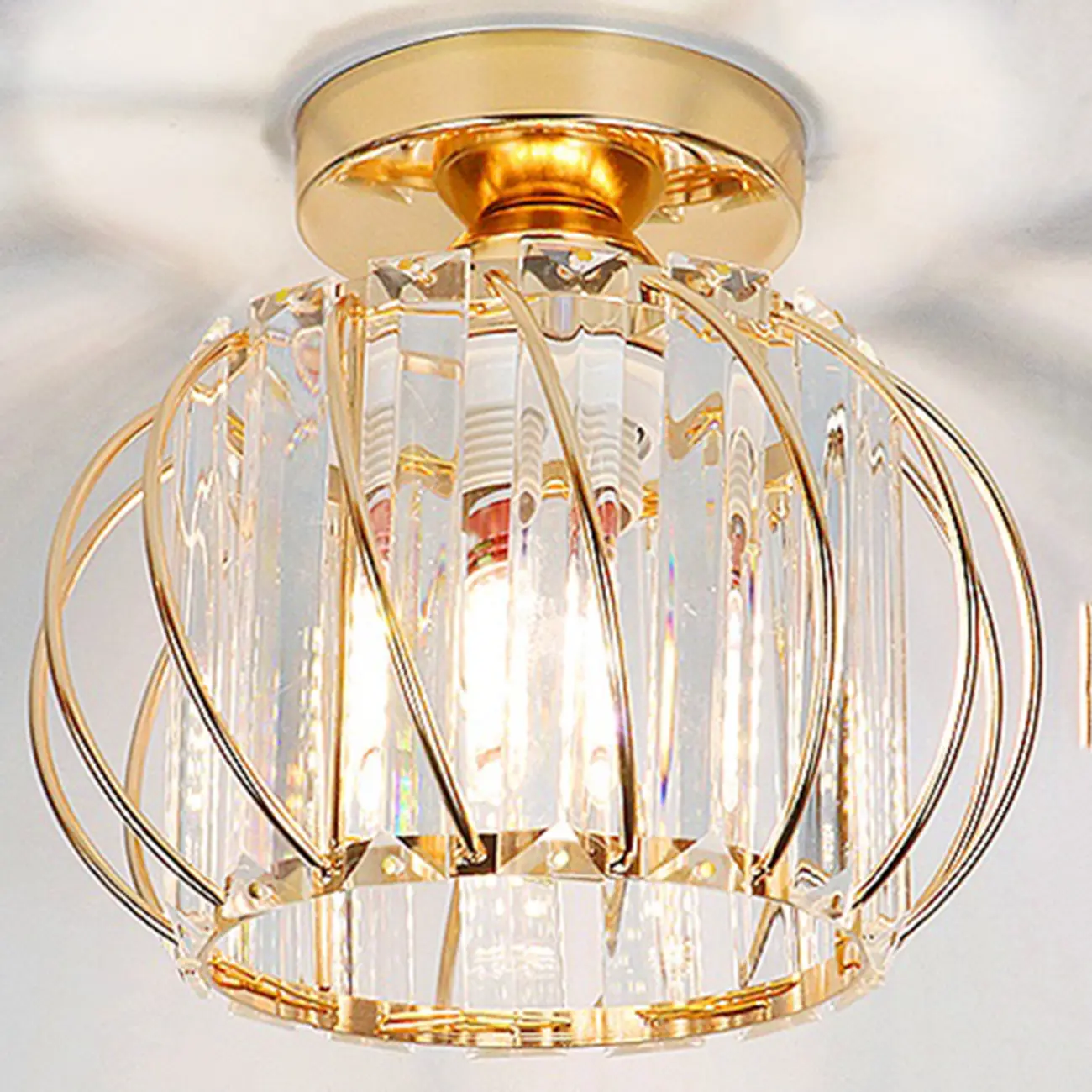 Modern Crystal Semi Flush Ceiling Light for Aisle Image - 5 | homeyfad
