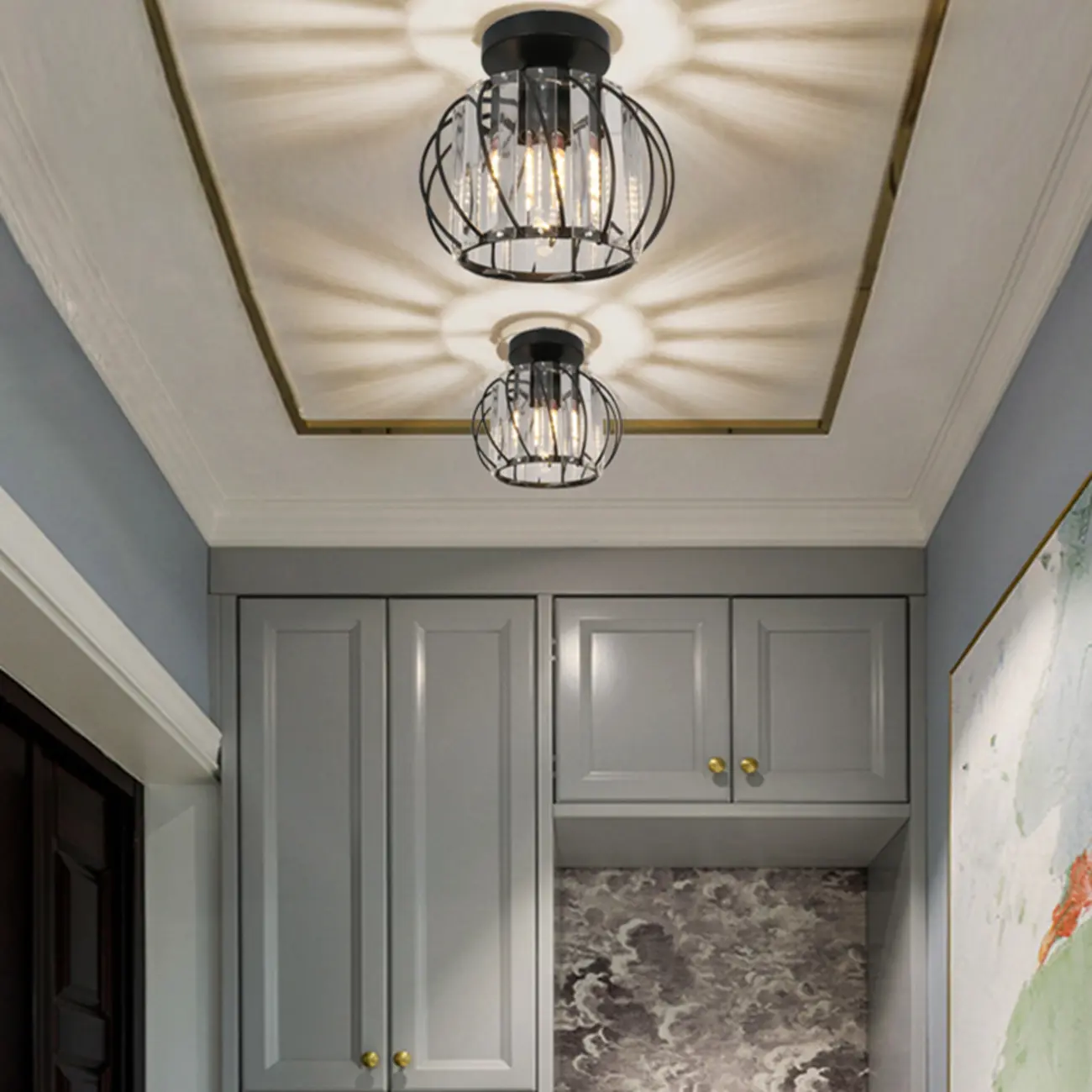 Modern Crystal Semi Flush Ceiling Light for Aisle Image - 6 | homeyfad