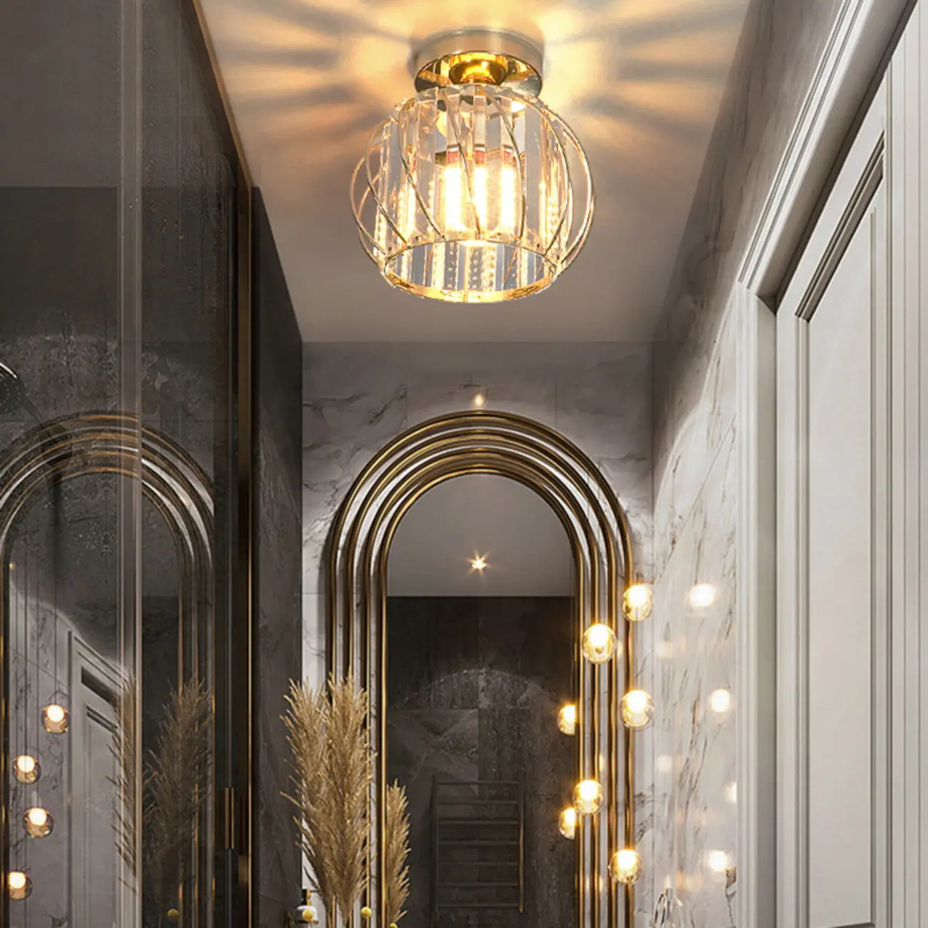 Modern Crystal Semi Flush Ceiling Light for Aisle Image - 8 | homeyfad