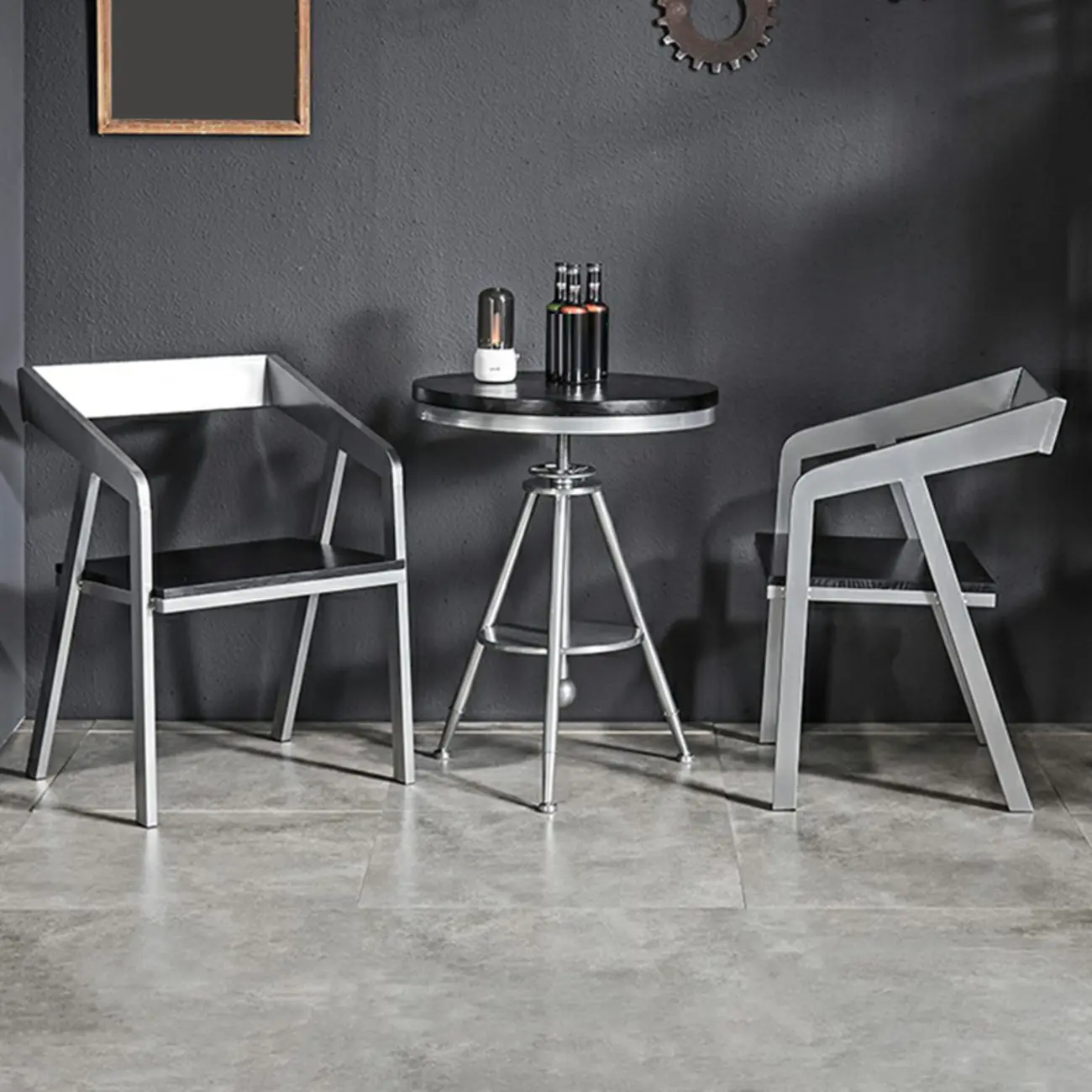 Industrial Black Wood Round Adjustable Height Bar Table Image - 1 | homeyfad