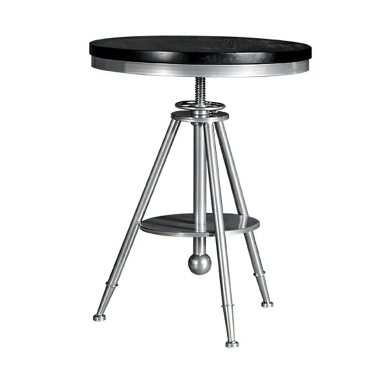 Industrial Black Wood Round Adjustable Height Bar Table Image - 6 | homeyfad