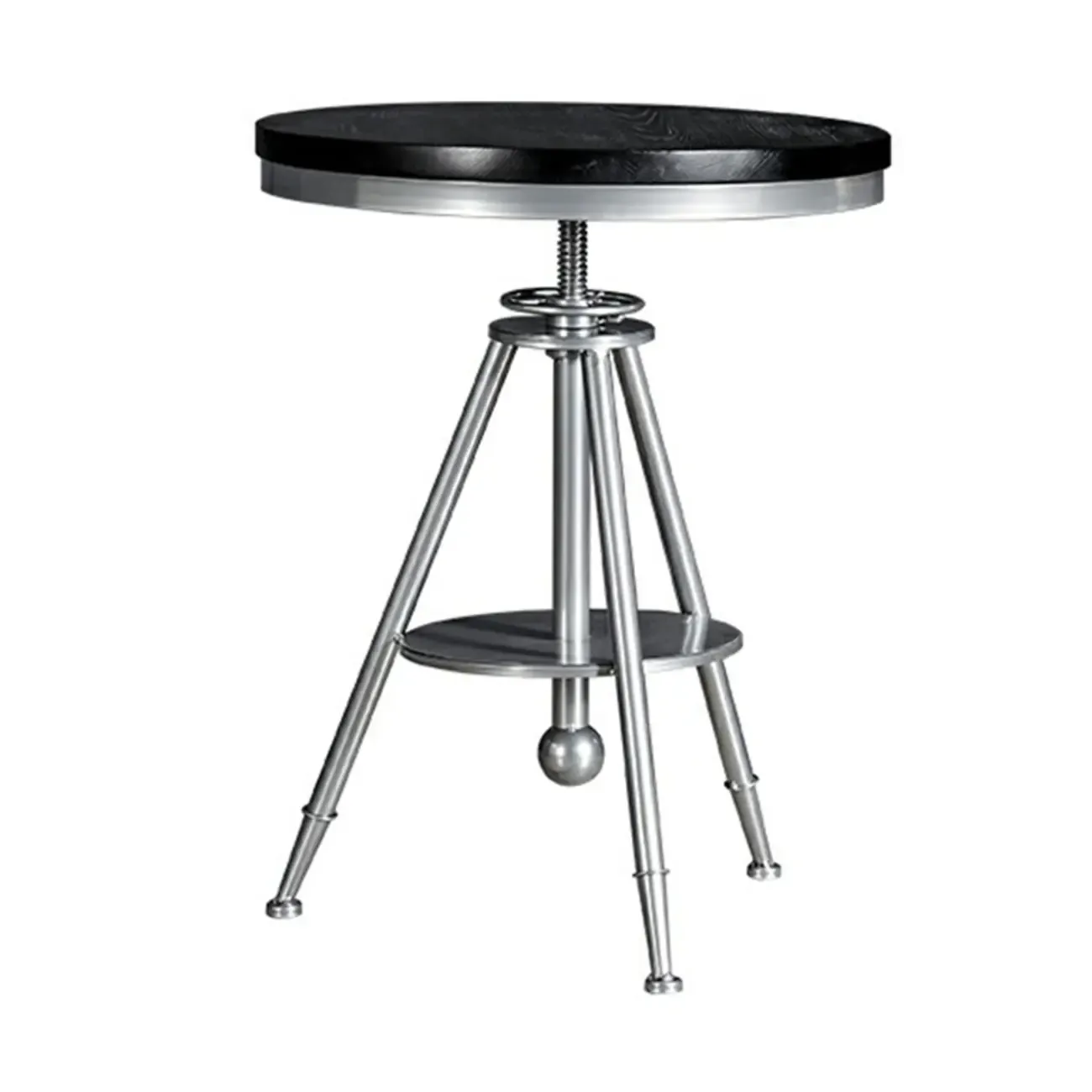 Industrial Black Wood Round Adjustable Height Bar Table Image - 6