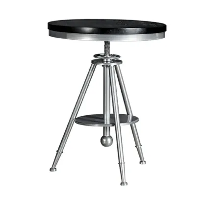 Industrial Black Wood Round Adjustable Height Bar Table Image - 6