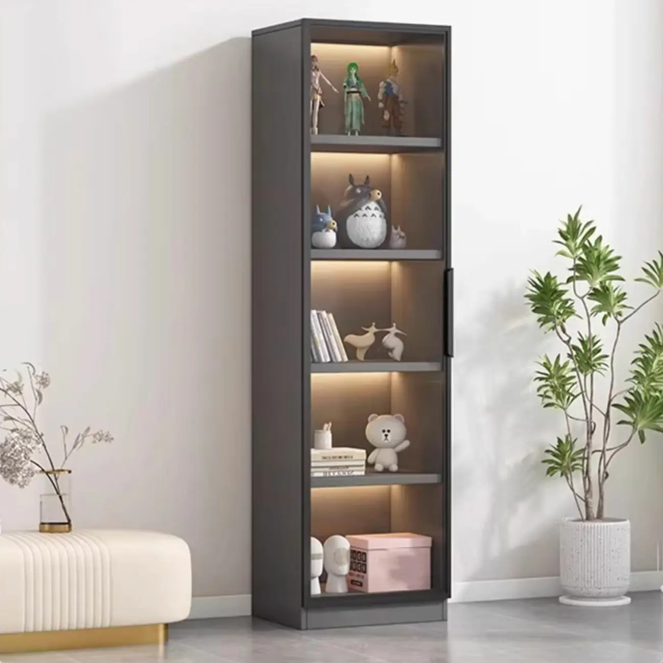 Simple Modern Gray Clear Cover Wooden Display Cabinet Image - 1 | homeyfad
