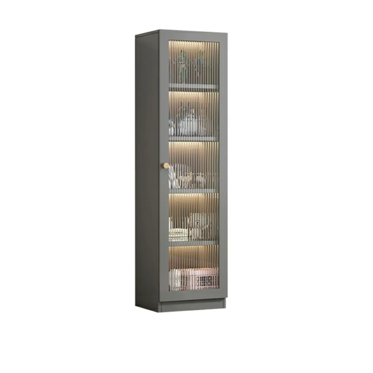 Simple Modern Gray Clear Cover Wooden Display Cabinet Image - 10