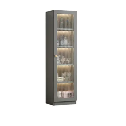 Simple Modern Gray Clear Cover Wooden Display Cabinet Image - 10
