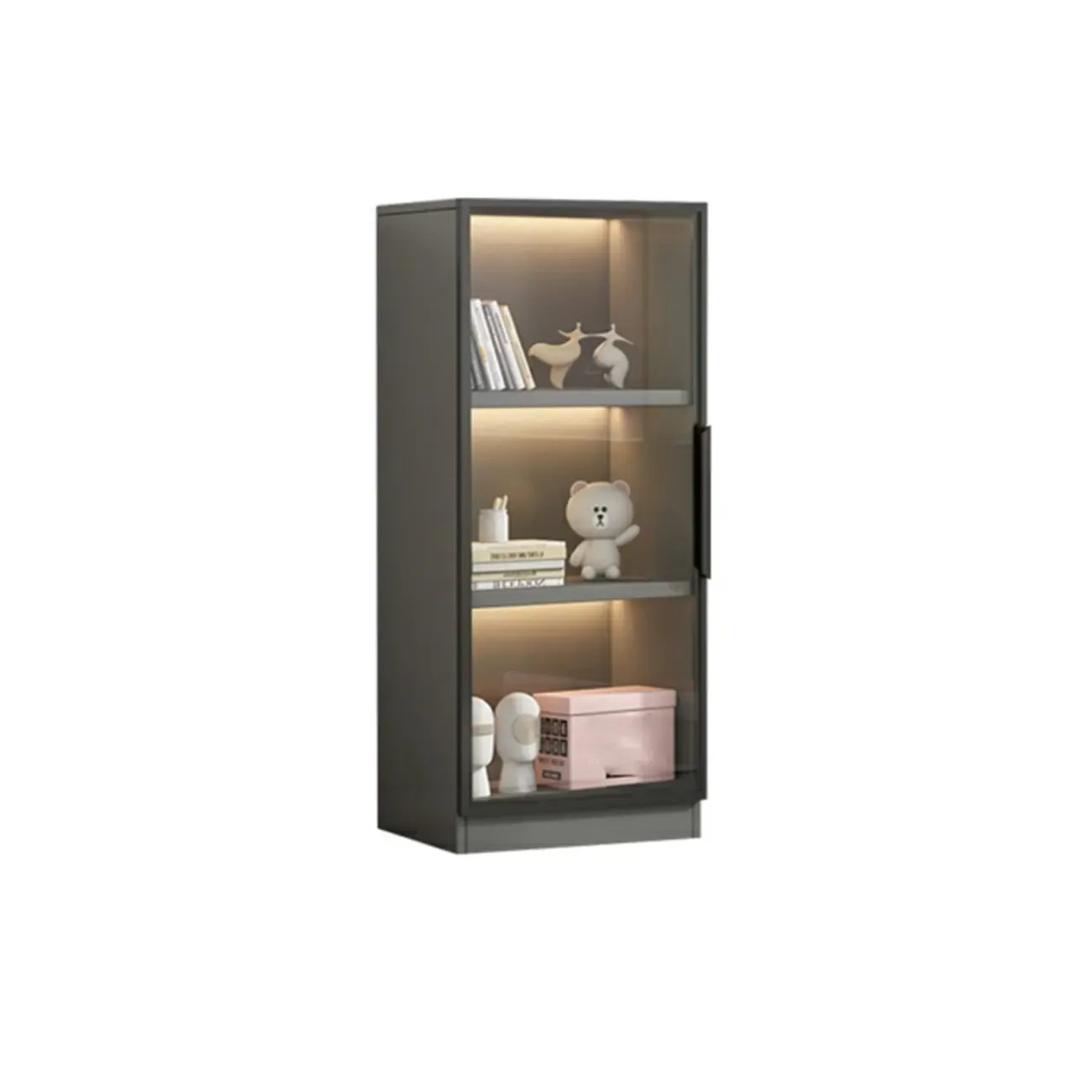 Simple Modern Gray Clear Cover Wooden Display Cabinet Image - 5