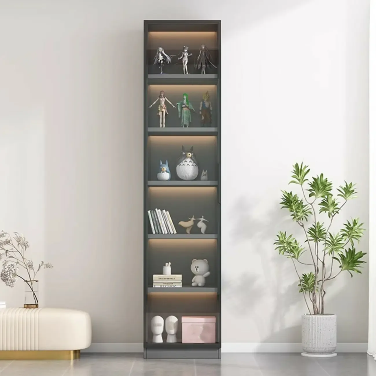 Simple Modern Gray Clear Cover Wooden Display Cabinet Image - 2