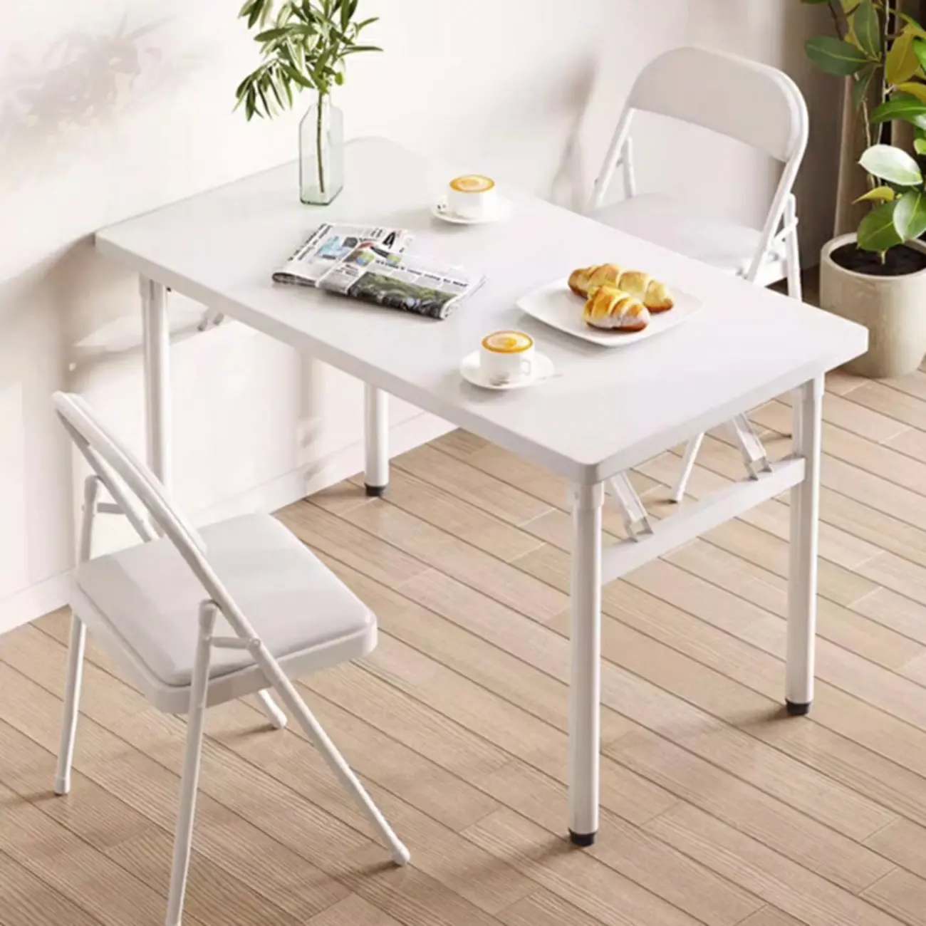 Rectangle Wood Metal Folding Dining Table Image - 1 | homeyfad