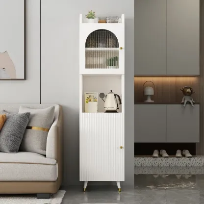 Modern White Wood Glass Storage Cabinet with Tray Top Image - 3