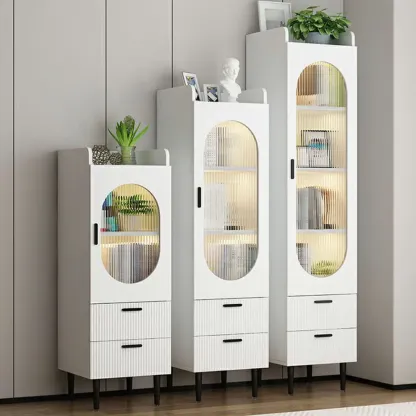 Modern White Wood Glass Storage Cabinet with Tray Top Image - 6