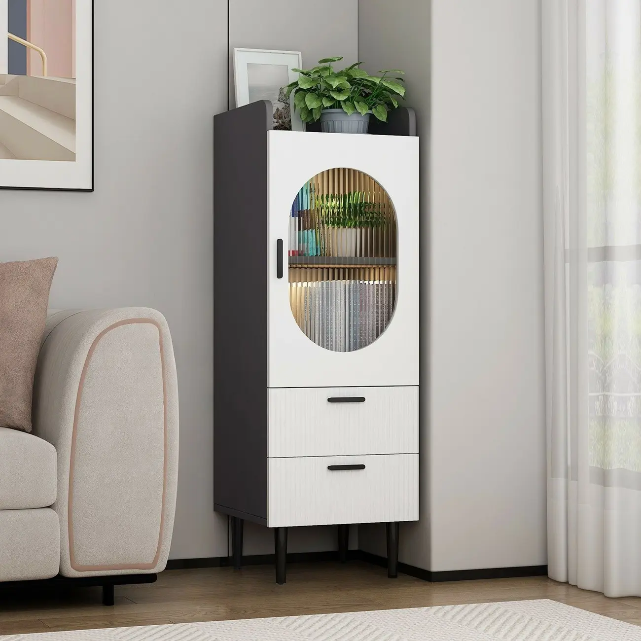 Modern White Wood Glass Storage Cabinet with Tray Top Image - 9 | homeyfad
