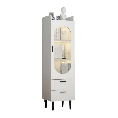 Modern White Wood Glass Storage Cabinet with Tray Top Image - 10