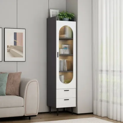 Modern White Wood Glass Storage Cabinet with Tray Top Image - 17