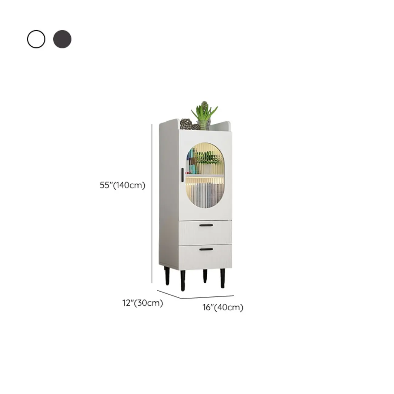 Modern White Wood Glass Storage Cabinet with Tray Top #size