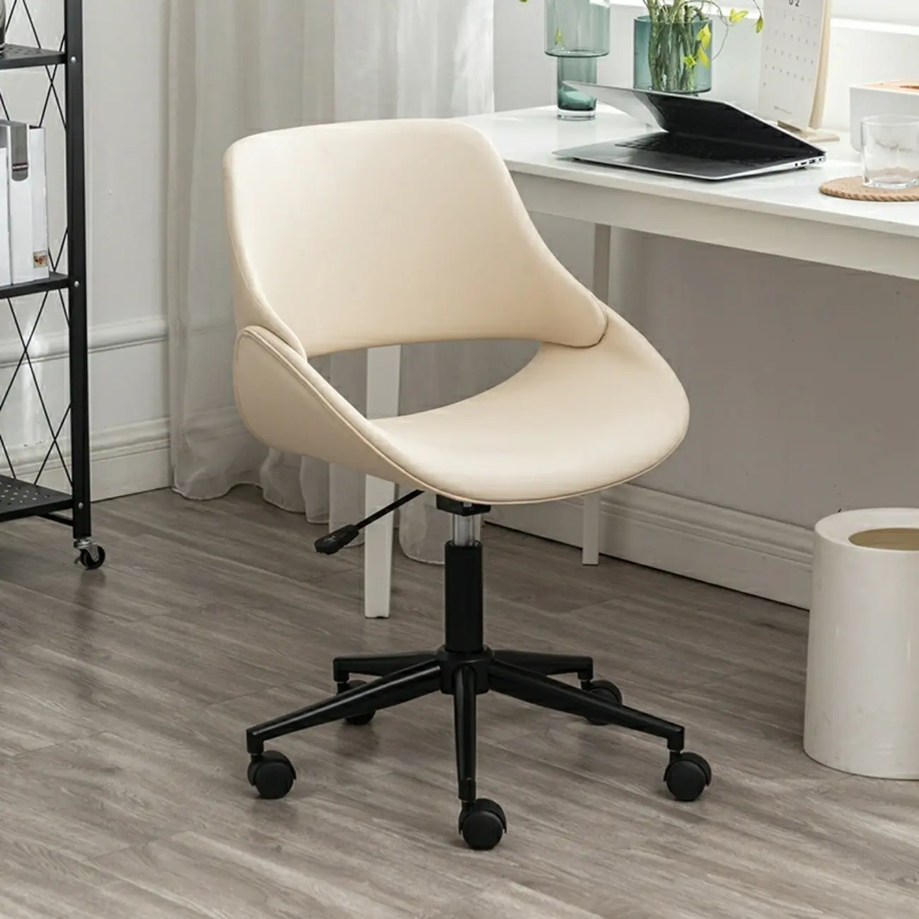 Open-Back Beige Office Chair with Casters Image - 2 | homeyfad