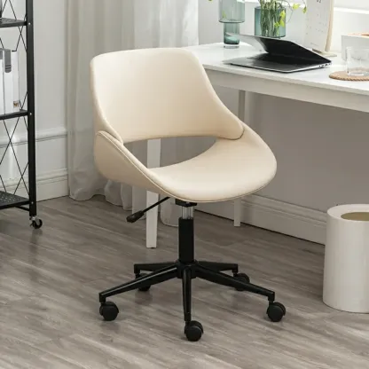 Open-Back Beige Office Chair with Casters Image - 2