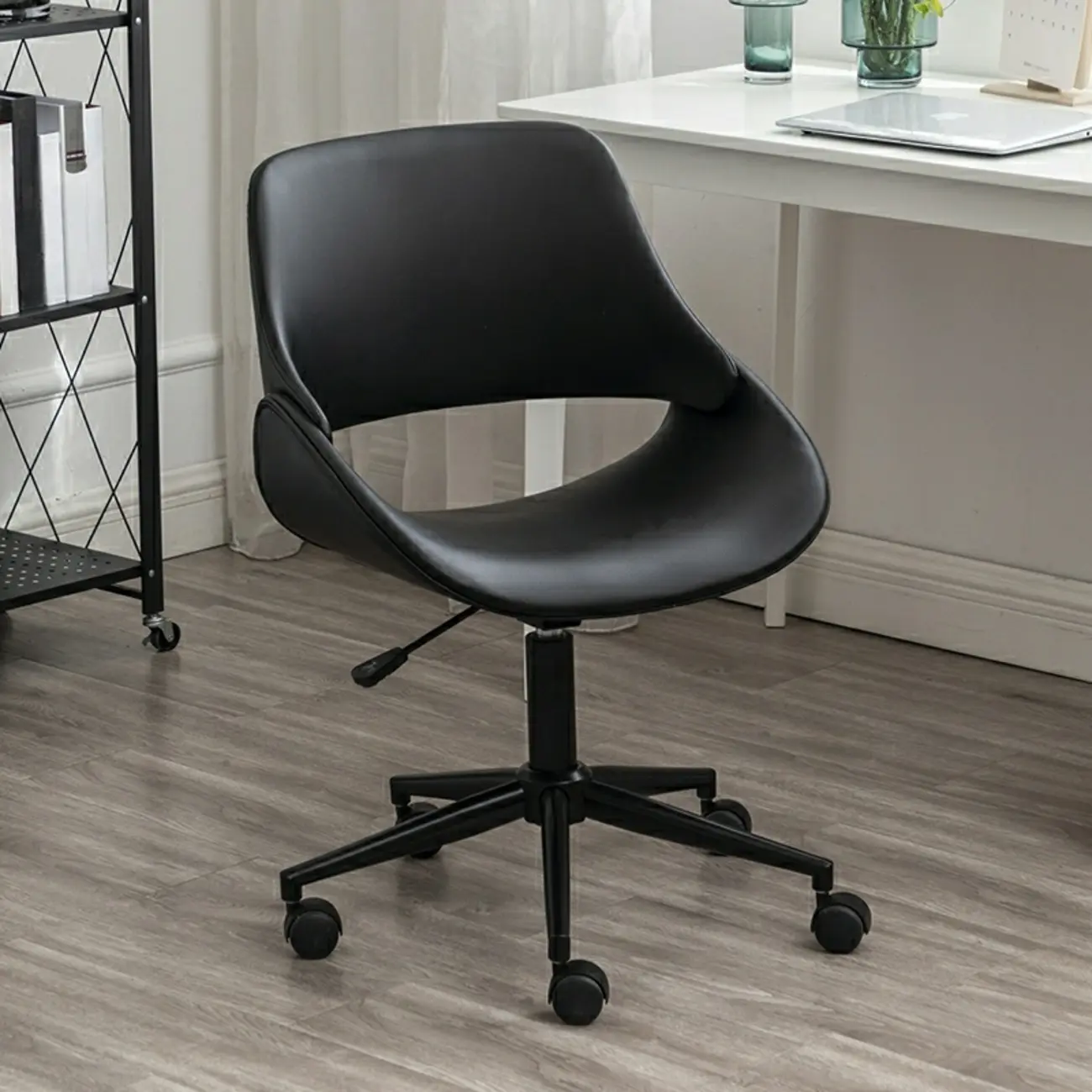 Open-Back Beige Office Chair with Casters Image - 5 | homeyfad
