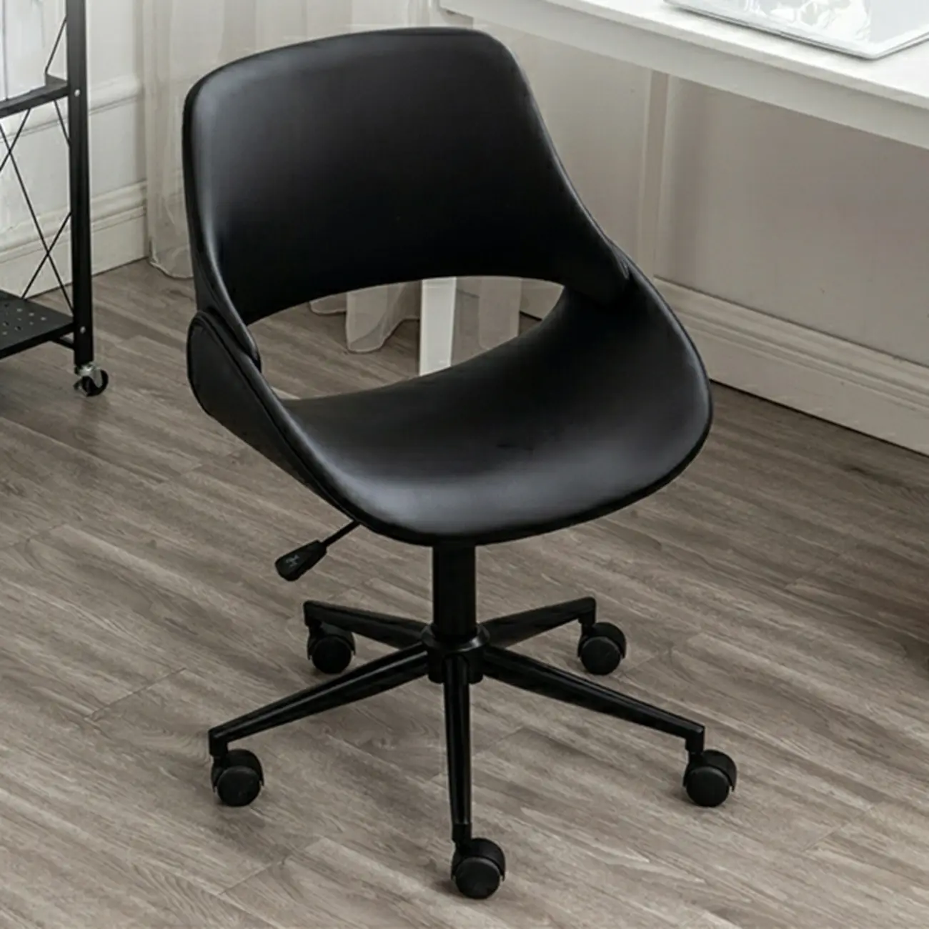 Open-Back Beige Office Chair with Casters Image - 6 | homeyfad
