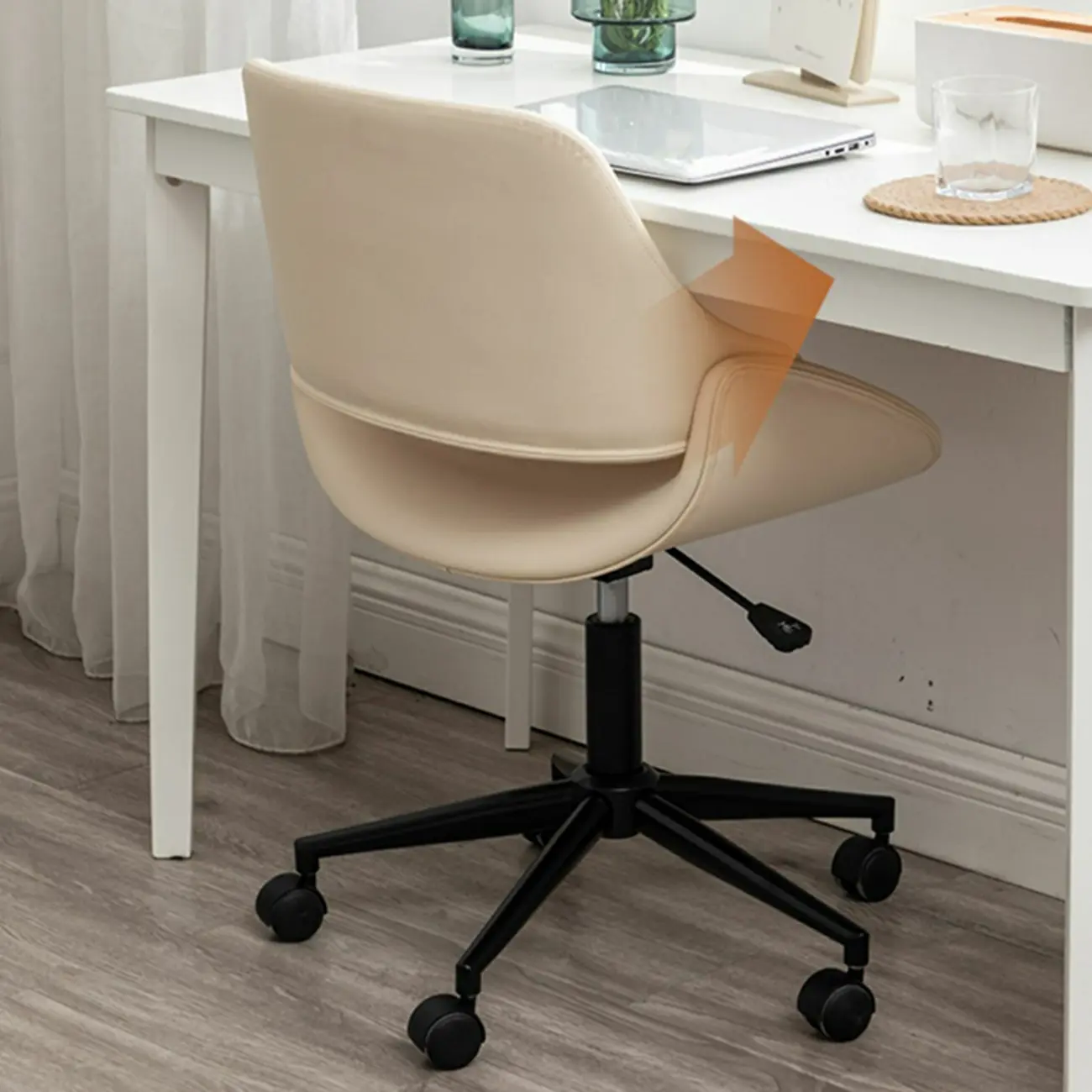 Open-Back Beige Office Chair with Casters Image - 3 | homeyfad