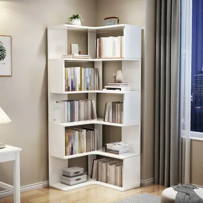 Grey Wood 5-Tier Open Corner Display Bookcase Image - 2